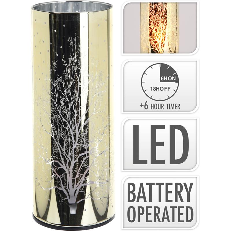 Sfeerlicht glas LED goud met vlam 20cm | Home & Styling
