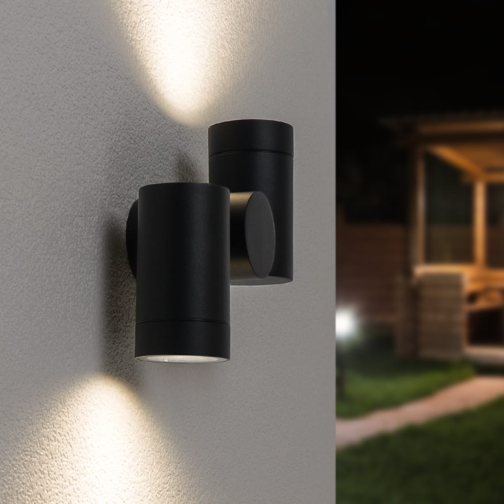 Silva - LED Wandlamp - IP64 Waterdicht - 8 Watt 690 Lumen - GU10 Fitting - 4000K Neutraal Wit - Dimbaar - Kantelbaar - Voor binnen en buiten - Up & Down Light - Zwart | HOFTRONIC