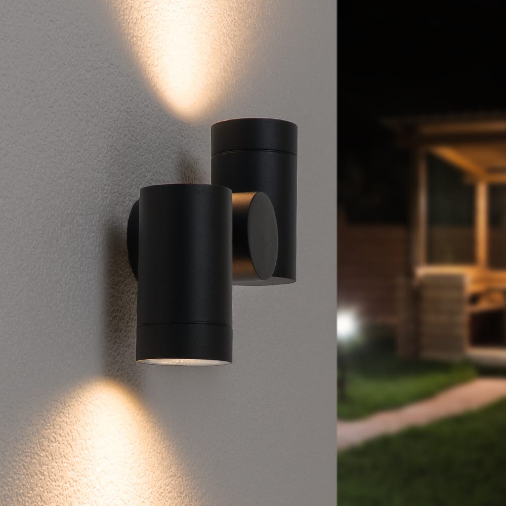 Silva - LED Wandlamp - IP65 Waterdicht - 8 watt 690 lumen - GU10 Fitting - 2700K Warm Wit - Dimbaar - Kantelbaar - Voor binnen en buiten - Up & Down Light - Zwart | HOFTRONIC