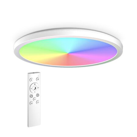 Slim - 18 Watt Plafondlamp badkamer wit - IP44 waterdicht - RGBWW met afstandsbediening - 30 cm - LED Plafonniere | HOFTRONIC
