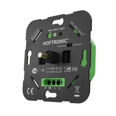Slimme WiFi LED draaidimmer - 0.5-300W - Geen nuldraad nodig - Fase-aan- en afsnijding - Wisselschakeling - Werkt met de HOFTRONIC-app (Tuya) | HOFTRONIC