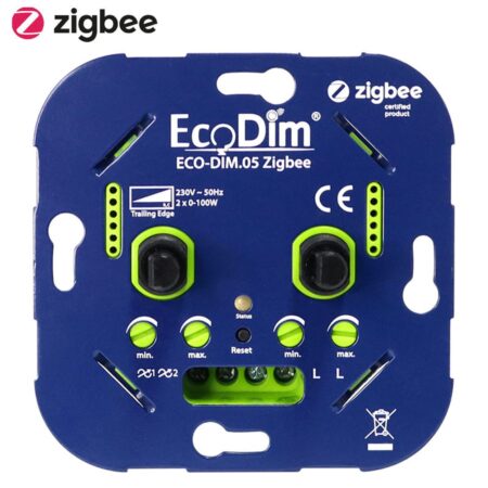 Smart Duo LED dimmer Zigbee Inbouw - 2x 0-100 Watt - Geschikt voor fase afsnijding - Min./Max. Instelbaar - ECO-DIM.05 Zigbee | Ecodim