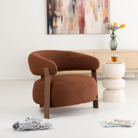 Sohome Fauteuil Rosemarijn Geweven stof en houtlook - Bruin | Sohome