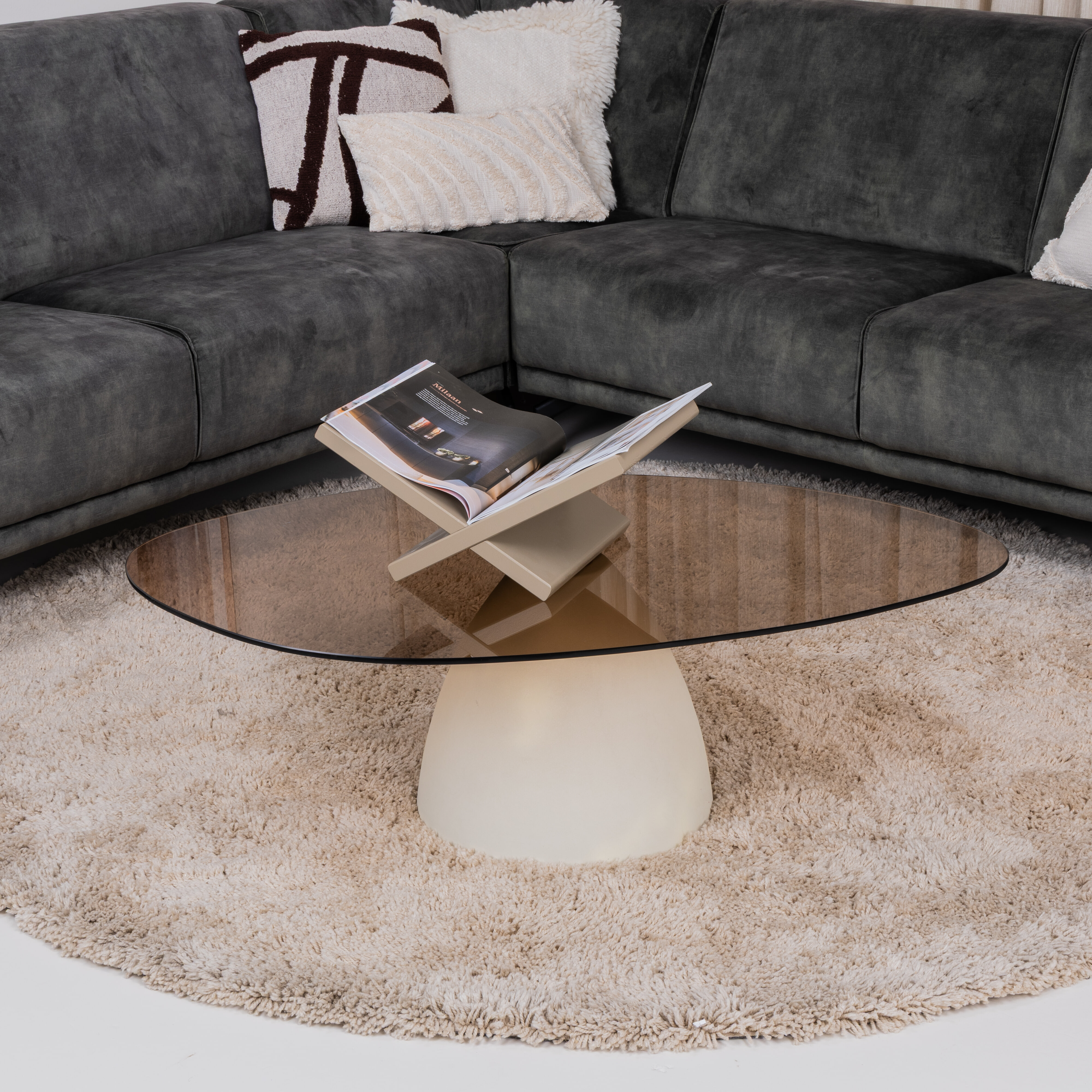 Sohome Organische Salontafel Jacky Glas en betonlook