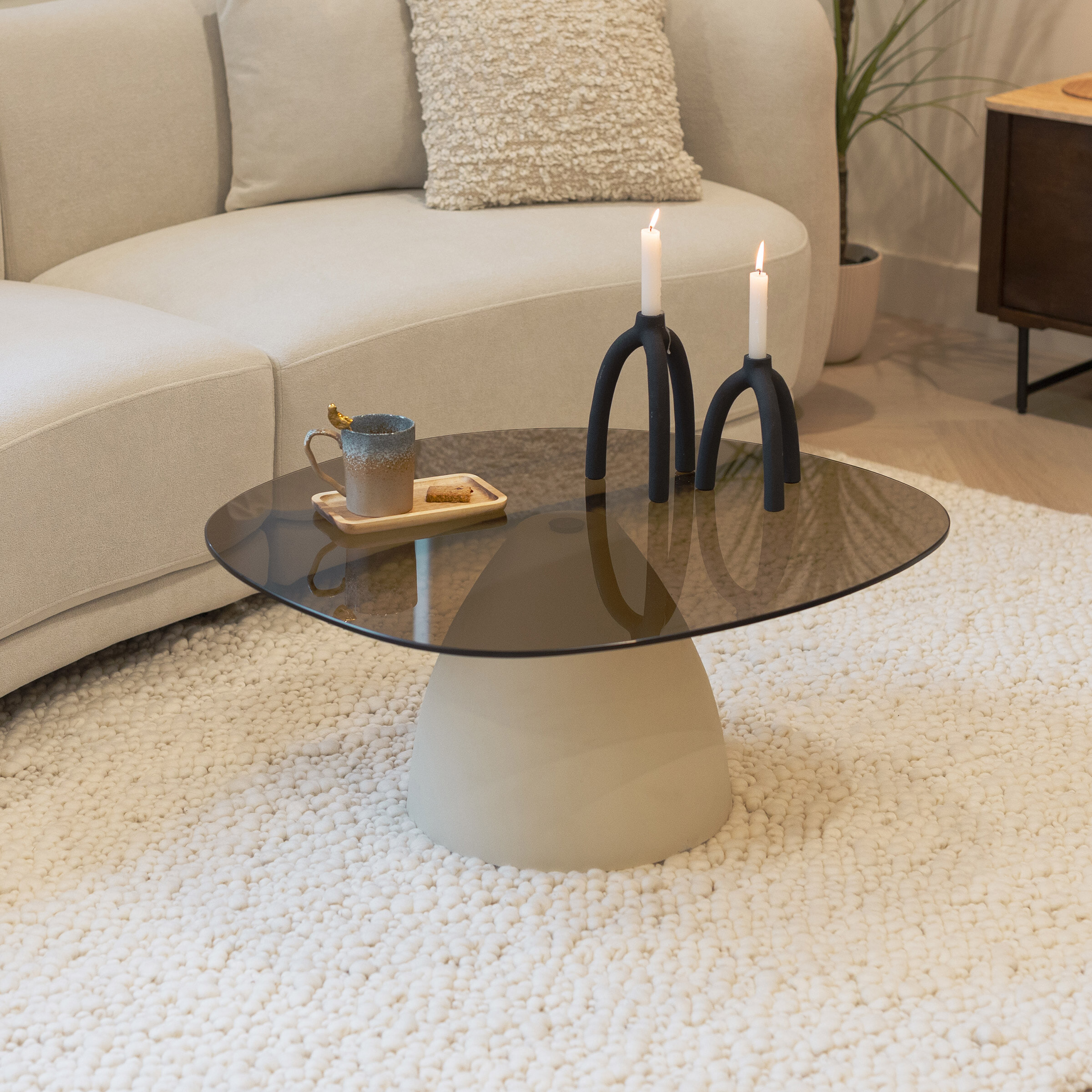 Sohome Organische Salontafel Jacky Glas en betonlook