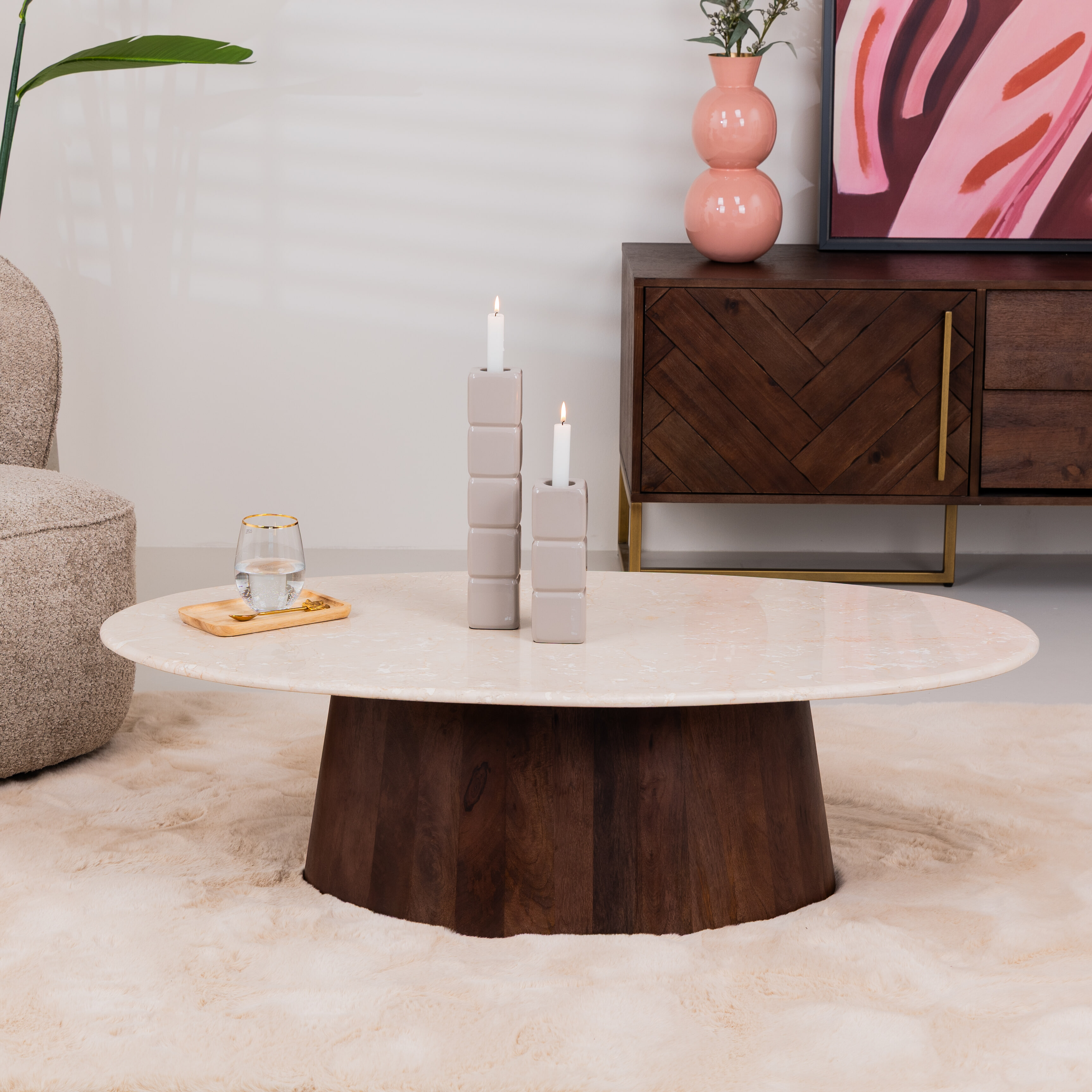 Sohome Ovale Salontafel Margred Marmer en mangohout
