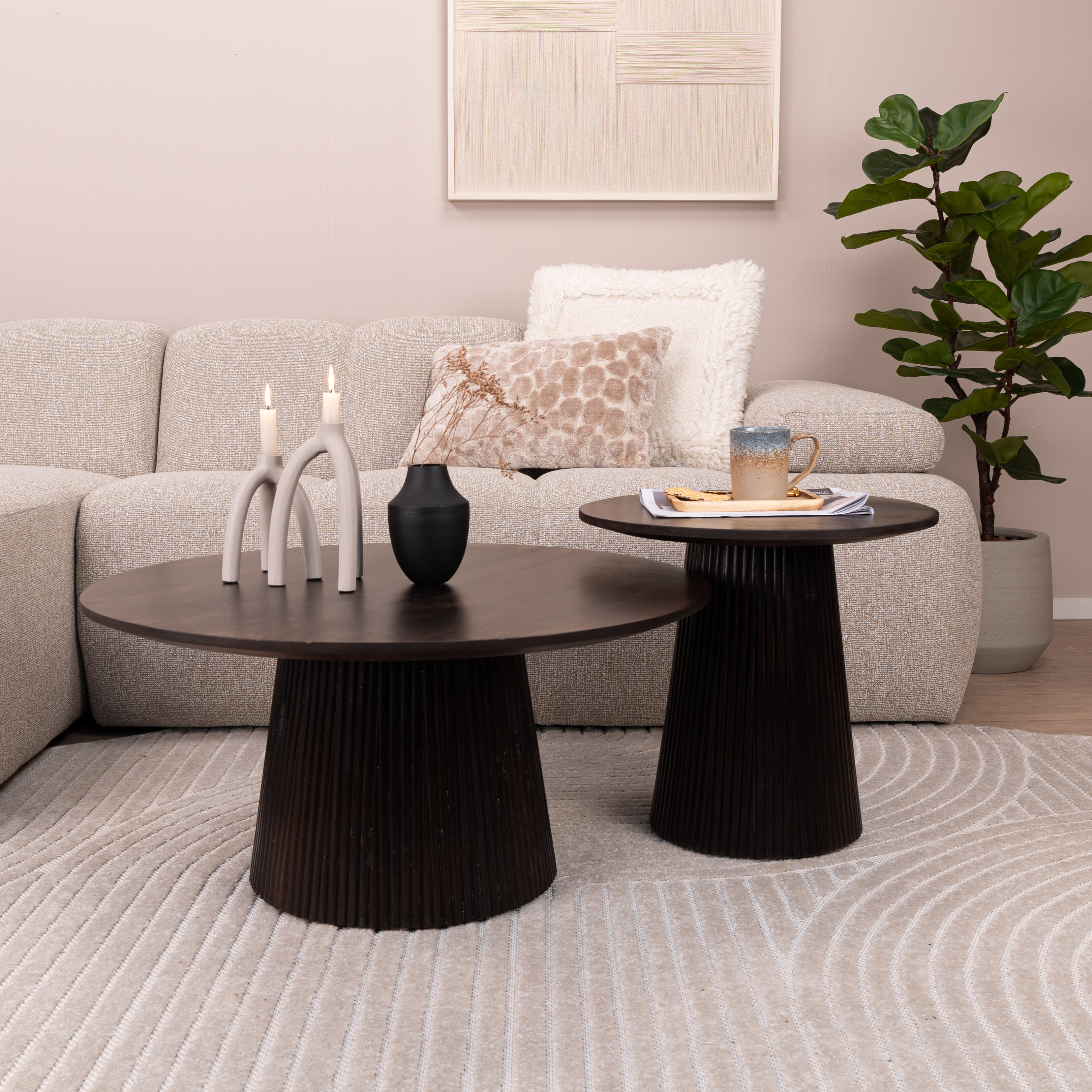 Sohome Ronde Salontafel Olav Set van 2 stuks Rond - Walnoot | Sohome