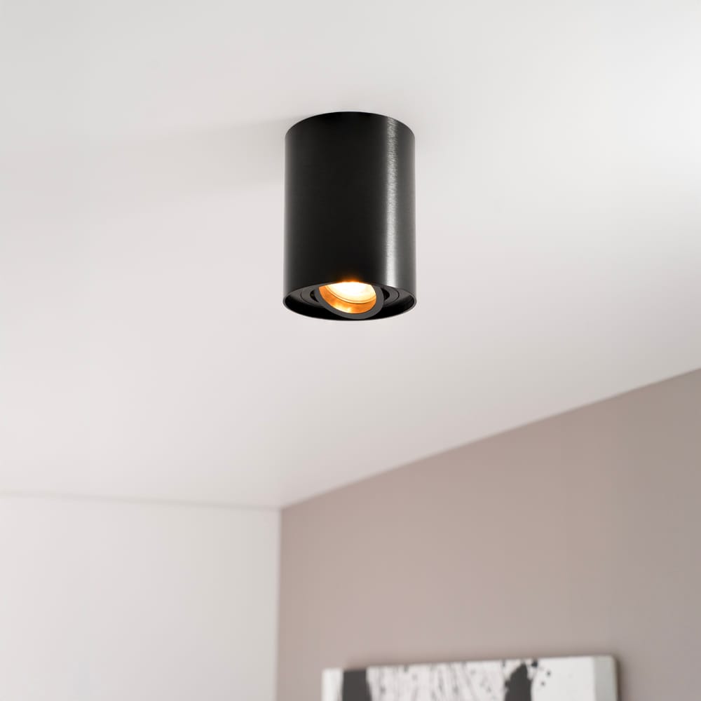 Solis nero by LUSENZ - Cilindervormige opbouwspot met enkel lichtaccent en een geborstelde zwarte coating | LUSENZ
