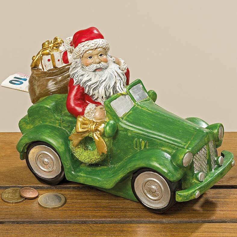 Spaarpot kerstman in wagen | Boltze