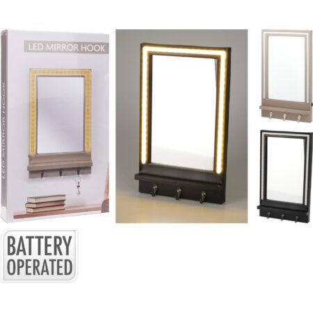 Spiegel LED met plank en haakjes | Home & Styling