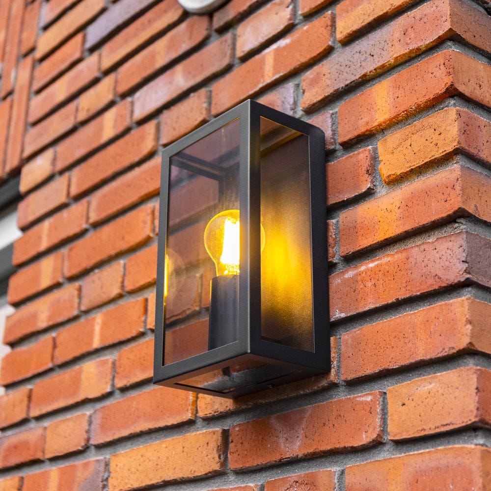 Stella - Dimbare LED Wandlamp - Smoked Glass - Excl. E27 Lichtbron - Max. 60 Watt - IP44 - Zwart - 3 Jaar Garantie - Voor Binnen en Buiten - Wandlantaarn | HOFTRONIC
