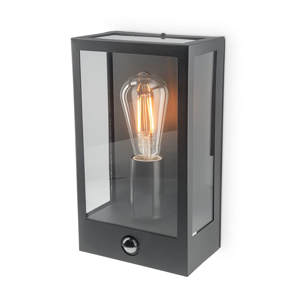 Stella PIR LED wandlamp - bewegingssensor - schemerschakelaar - excl. E27 lichtbron - max. 60 watt - IP44 Waterdicht - Zwart - voor buiten - tuinverlichting | HOFTRONIC