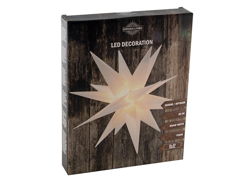 Ster kunststof 35cm wit 4xwarmled timer | Svenska Living