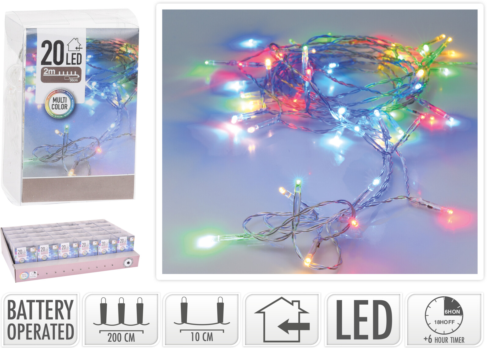 Strengverlichting 20LED 2m.multicolour | Home & Styling
