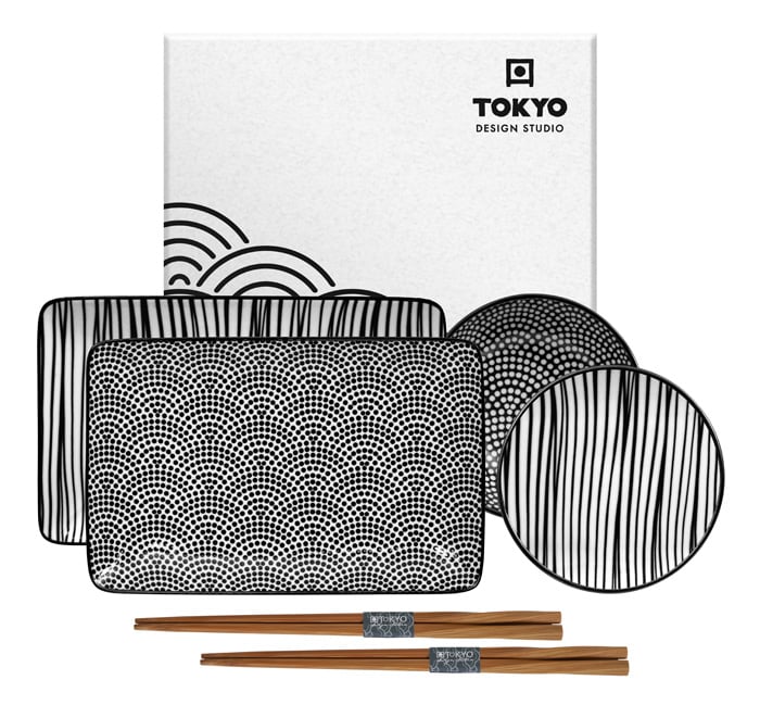 Sushi borden set met eetstokjes - Tokyo Design Studio - Nippon Black - 21 x 13.5 & 9.5 x 3cm | Tokyo Design Studio