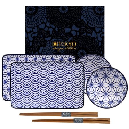 Sushi bordenset Nippon Blue - Tokyo Design Studio - Golven/Ster - 21 x 13.5 & 9.5 x 3cm | Tokyo Design Studio