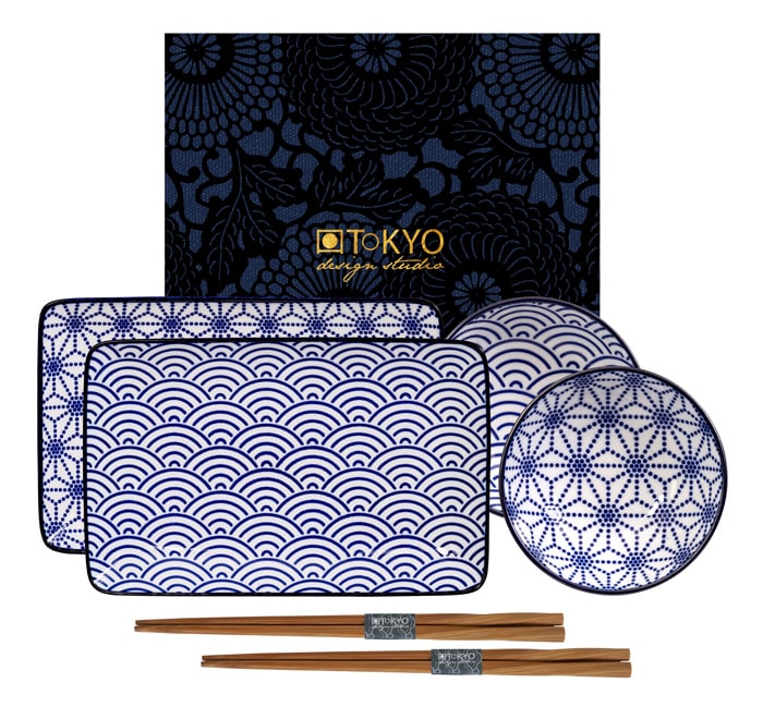 Sushi bordenset Nippon Blue - Tokyo Design Studio - Golven/Ster - 21 x 13.5 & 9.5 x 3cm | Tokyo Design Studio