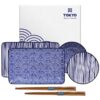 Sushi bordenset met eetstokjes - Tokyo Design Studio - Nippon Blue - 21x13.5cm & 9.5x3cm - 4-delig