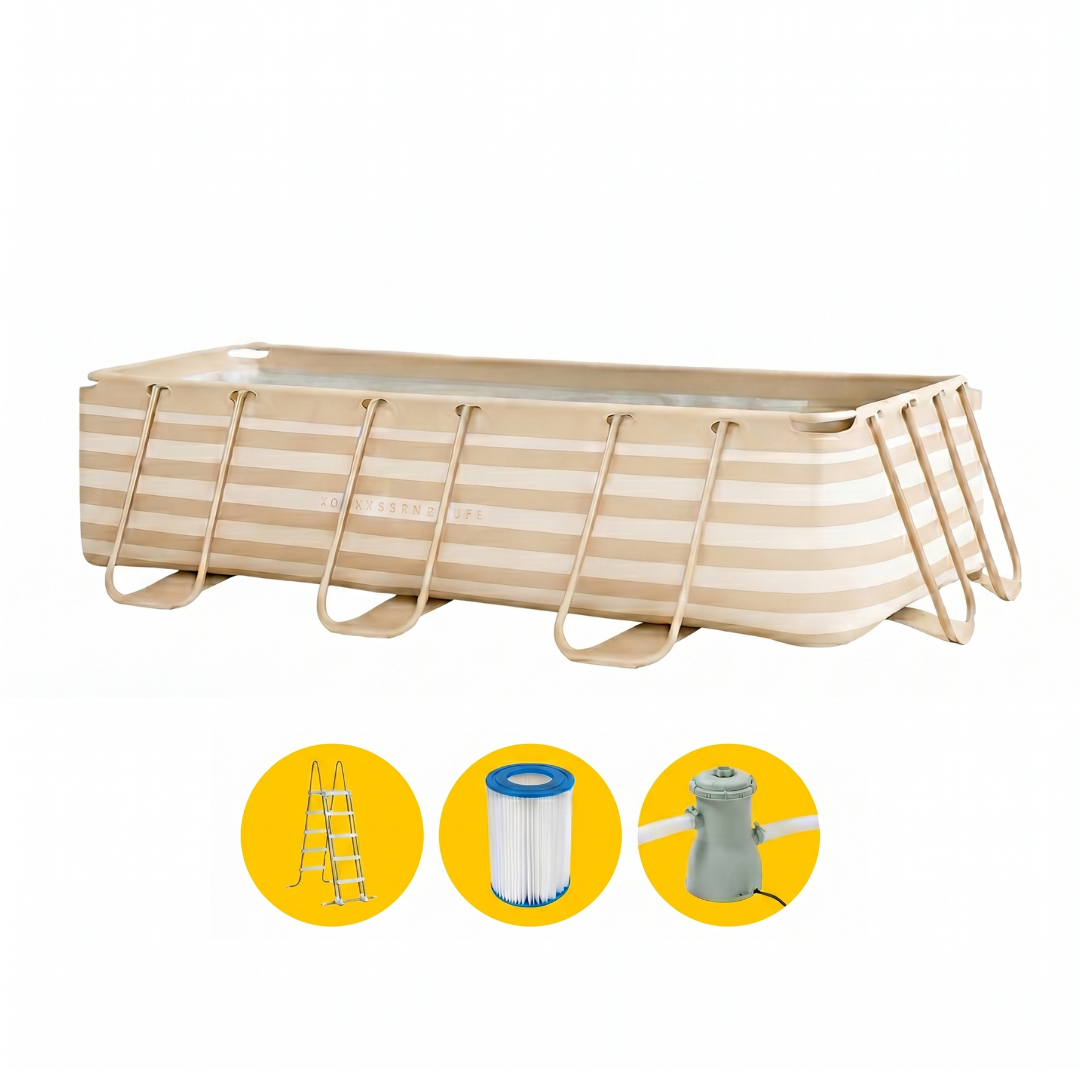 Swim Essentials Essence zwembad - 400 x 200 x 100 cm - Zand/Wit - met filterpomp en trap | Swim Essentials