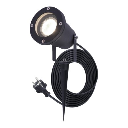 Sydney LED prikspot - GU10 4 Watt 345 Lumen - Dimbaar - Kantelbaar - 4000K neutraal wit - IP64 Waterdicht - 1.5m kabel met EU-stekker - Zwart | HOFTRONIC