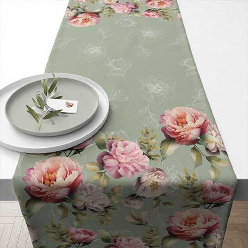 Tafelloper Pioenrozen Groen 40x150cm |