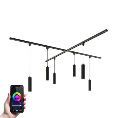 Taros Railverlichting Pakket - X-vorm - 4x 1m rail - 6 hanglamp - Incl. RGBWW GU10 - IP20 - Modulair - 230V | HOFTRONIC