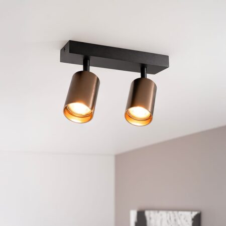 Taurus bronzo II by LUSENZ - 2-lichts plafondspot met kantelbare geborstelde bronzen spots en matzwarte basis | LUSENZ