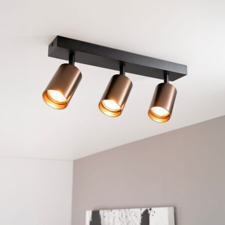 Taurus bronzo III by LUSENZ - 3-lichts plafondspot met kantelbare geborstelde bronzen spots en matzwarte basis | LUSENZ