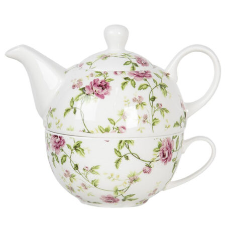 Tea for one bloemen wit/roze | Clayre&Eef