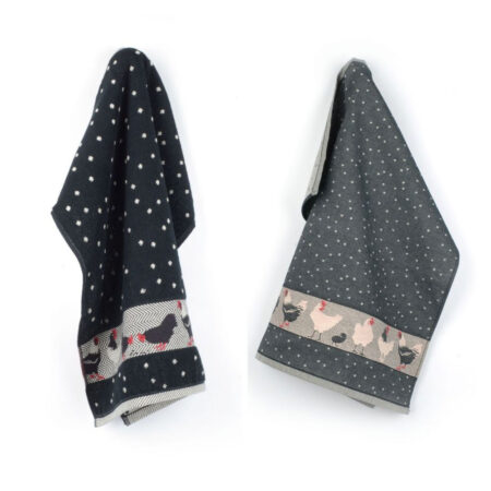 Thee- en keukendoek set met kippen Black | Bunzlau Castle