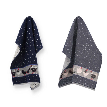 Thee- en keukendoek set met kippen dark Blue | Bunzlau Castle