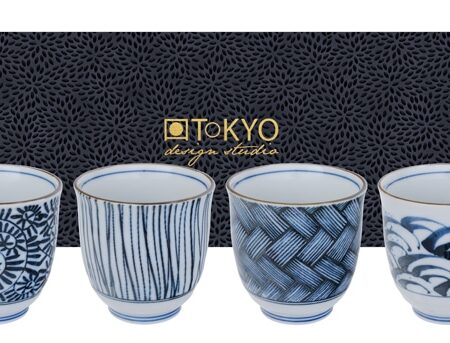 Theekopset Blauw/Wit - Tokyo Design Studio - 4-delig - 8 x 7.9 cm | Tokyo Design Studio