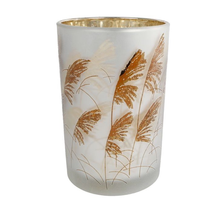 Theelicht Straw L grijs glas |
