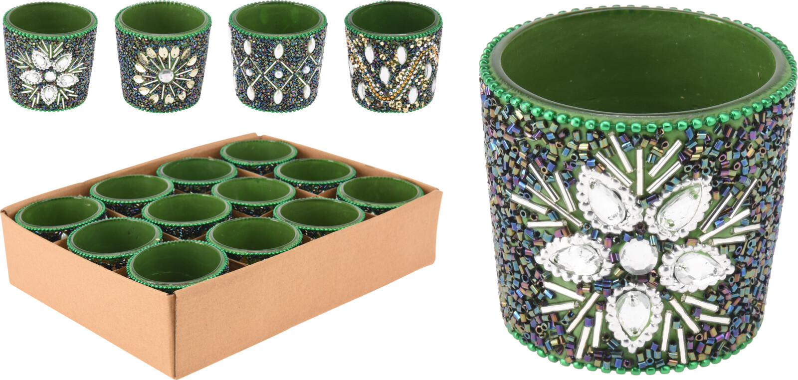 Theelichthouder 6cm m.kralen multicolor | Home & Styling