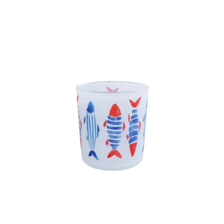 Theelichthouder Fish S blauw/rood glas | Merkloos