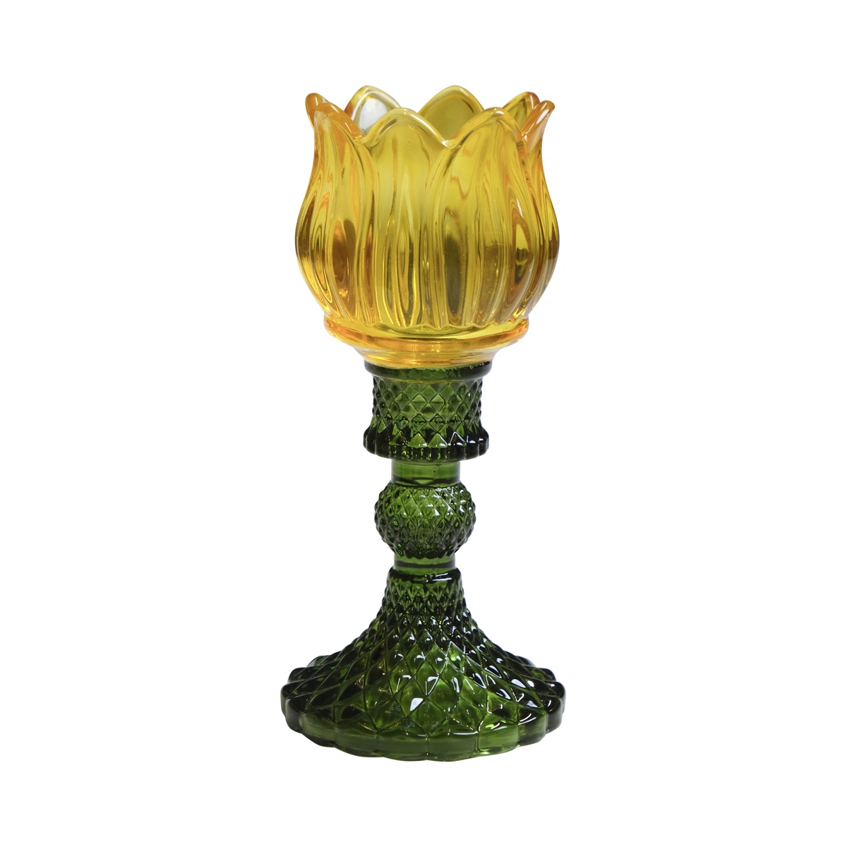 Theelichthouder Tulp glas geel 17cm | Mars & More