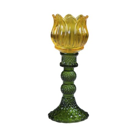 Theelichthouder Tulp glas geel 19cm | Mars & More