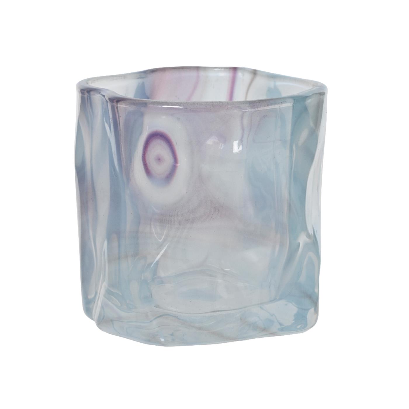 Theelichthouder glas H8cm blauw | Decoris