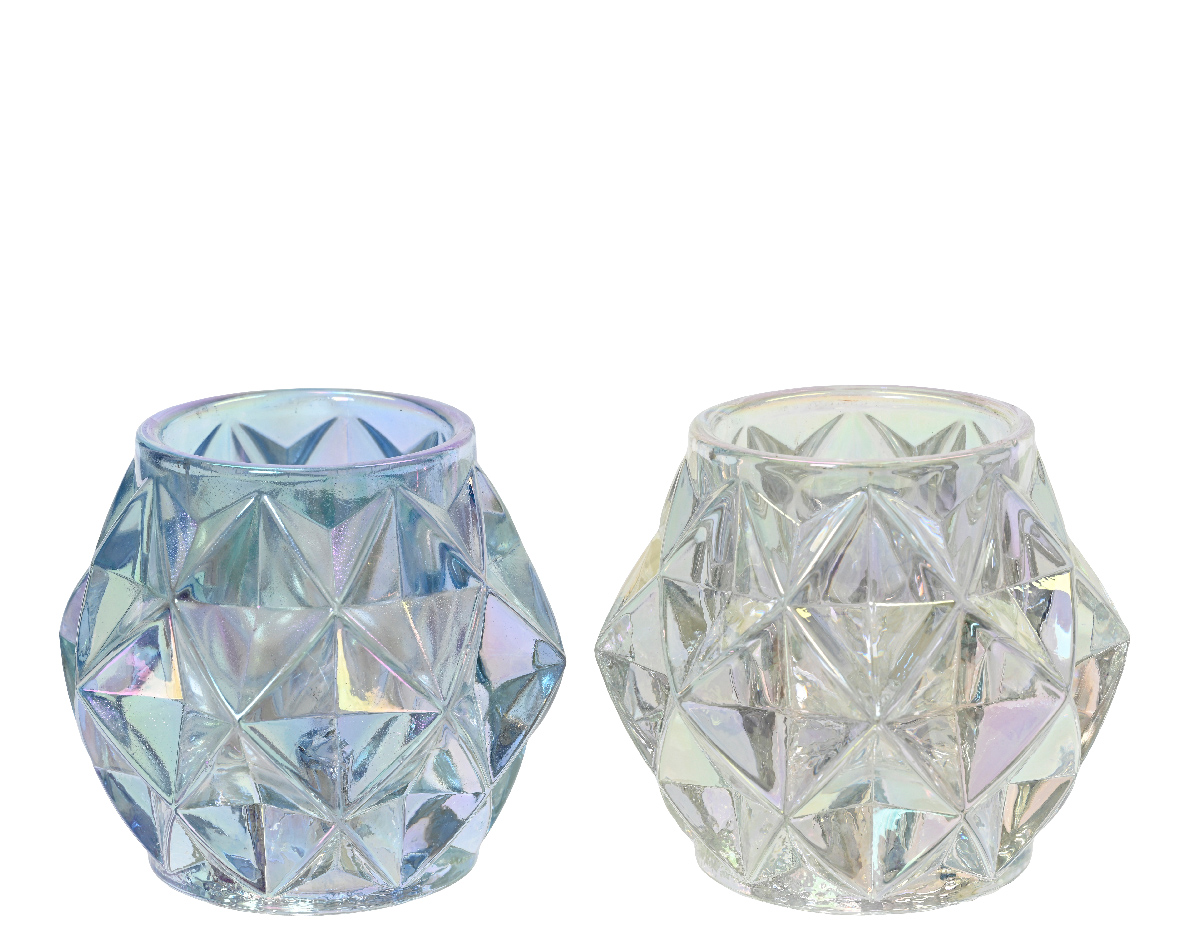 Theelichthouder glas iriserend | Decoris