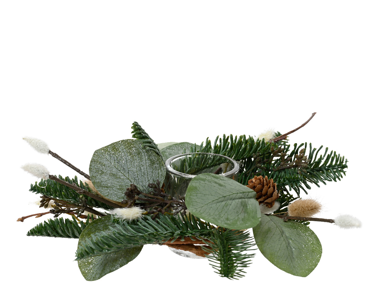 Theelichthouder met kerstgroen | Decoris