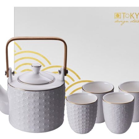 Theeset met Kopjes Wit/Goud - Tokyo Design Studio Nippon White - 5-Delig 800ml | Tokyo Design Studio