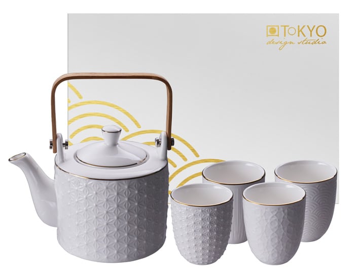 Theeset met Kopjes Wit/Goud - Tokyo Design Studio Nippon White - 5-Delig 800ml | Tokyo Design Studio