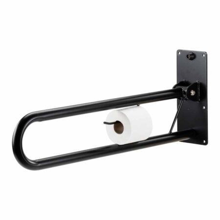 Toiletbeugel opklapbaar 76 cm met toiletrolhouder - Mat zwart | ThuiszorgwinkelXL