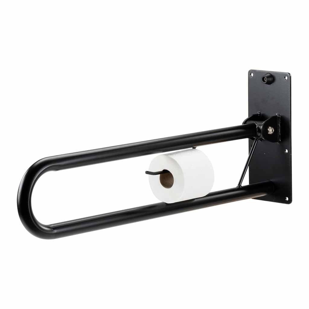 Toiletbeugel opklapbaar 76 cm met toiletrolhouder - Mat zwart | ThuiszorgwinkelXL