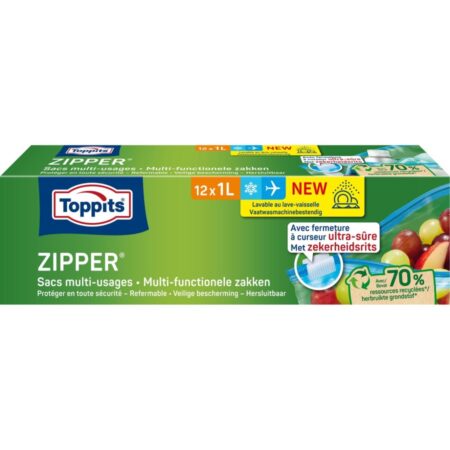 Toppits Zipper Multi-functionele Zakken 1 Liter 12 Stuks | Toppits