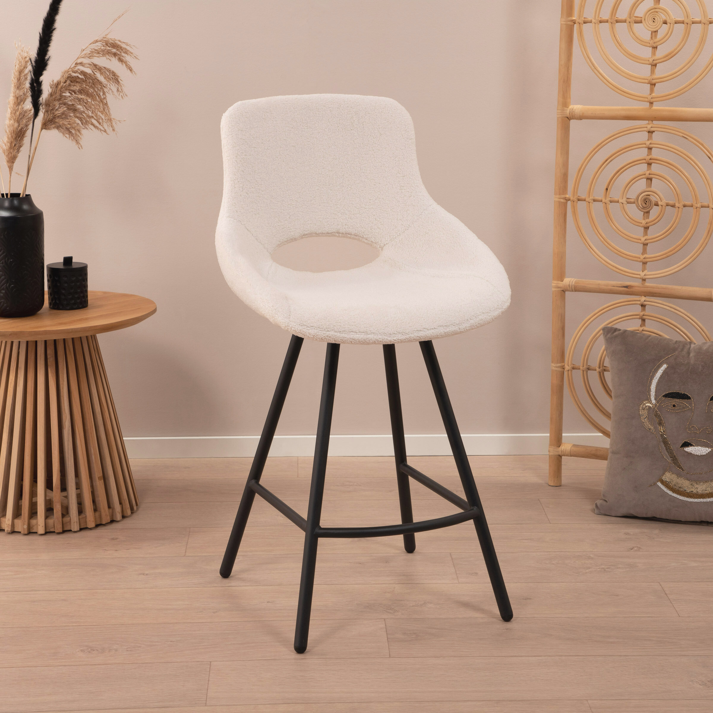 Tower Living Barkruk Campo Teddy - Wit (zithoogte 65cm) | Tower Living