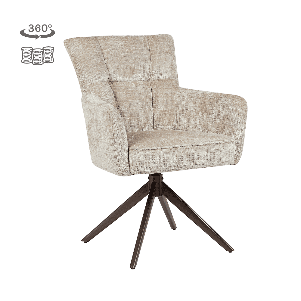 Tower Living Draaibare Eetkamerstoel Bardi Geweven stof - Beige/Bruin | Tower Living