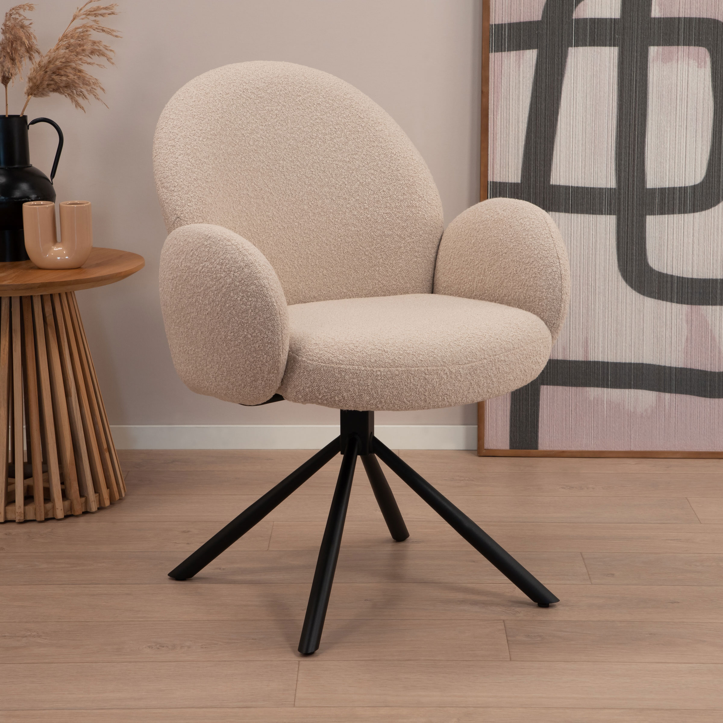 Tower Living Draaibare Eetkamerstoel Imola Bouclé - Beige | Tower Living