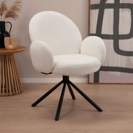 Tower Living Draaibare Eetkamerstoel Imola Bouclé - Wit | Tower Living