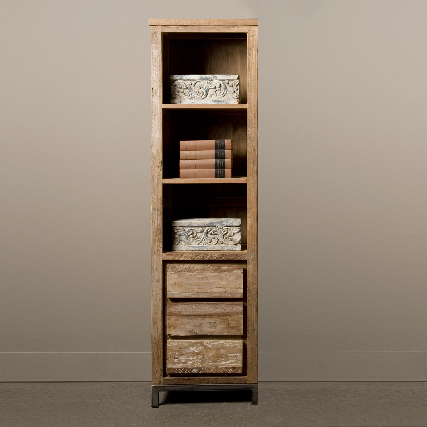 Tower Living Industriële Boekenkast Venetië met 3 lades - Bruin | Tower Living